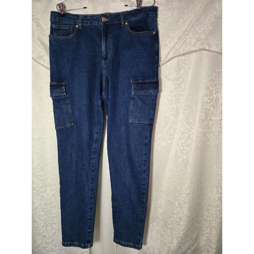 Michael Kors Dark Wash Cargo Jeans Gold Hardware Utility Y2K | 12